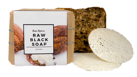 African Black Soap and Facial Loofah. Great for Acne, Dark Spots