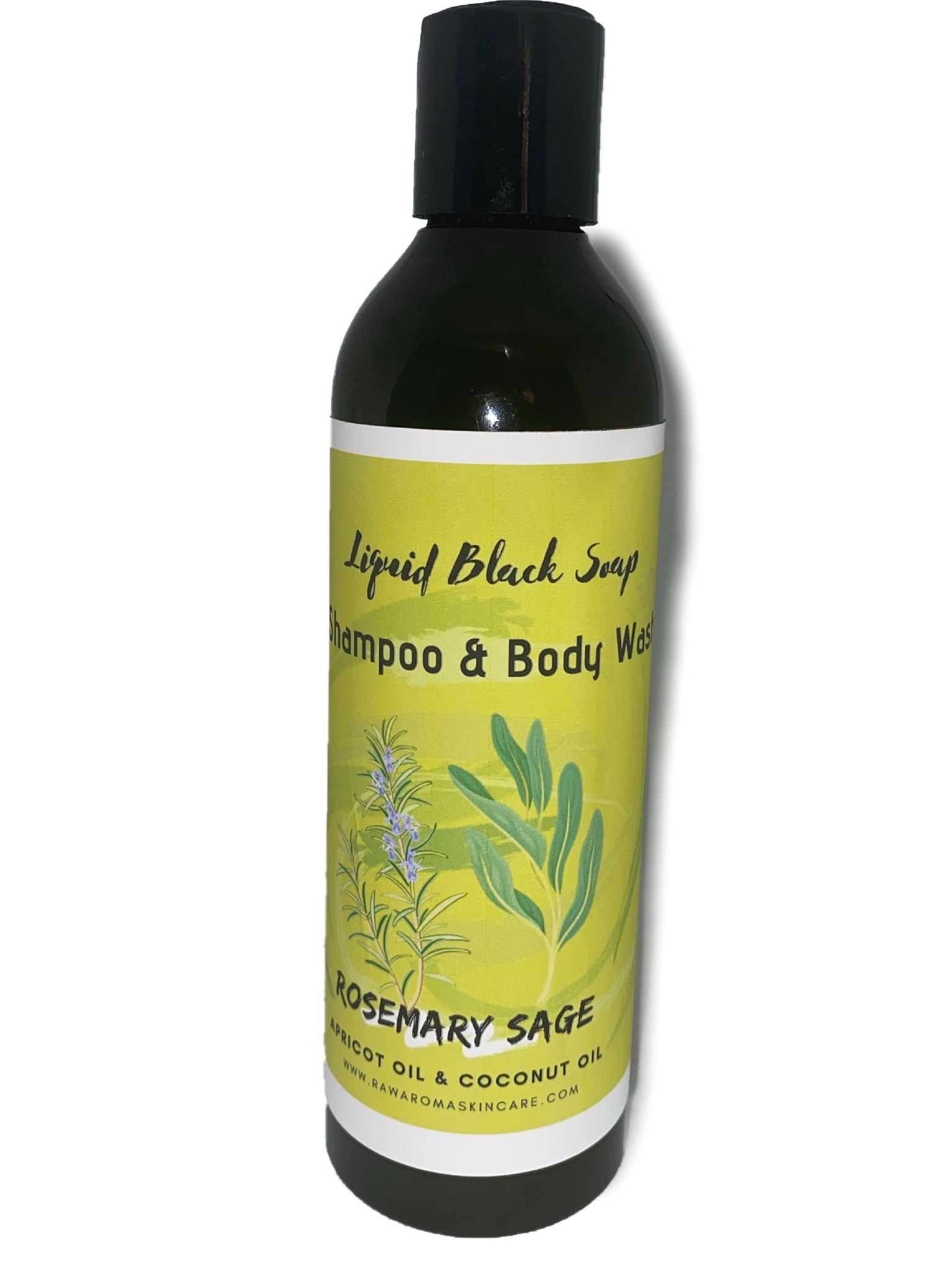 Liquid Rosemary Sage African Black Soap w. Coconut & Apricot Oil (8oz)